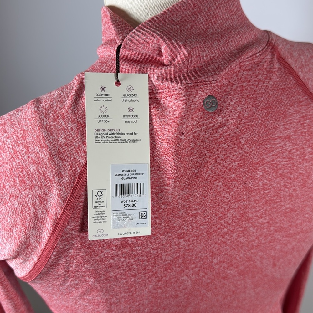 Calia Seamless LS Quarter Zip in Guava Pink size large - Picture 5 of 7